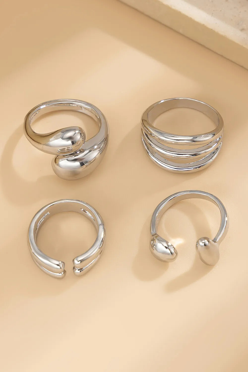 Glossy Alloy Fashionable Geometric Open Rings Set