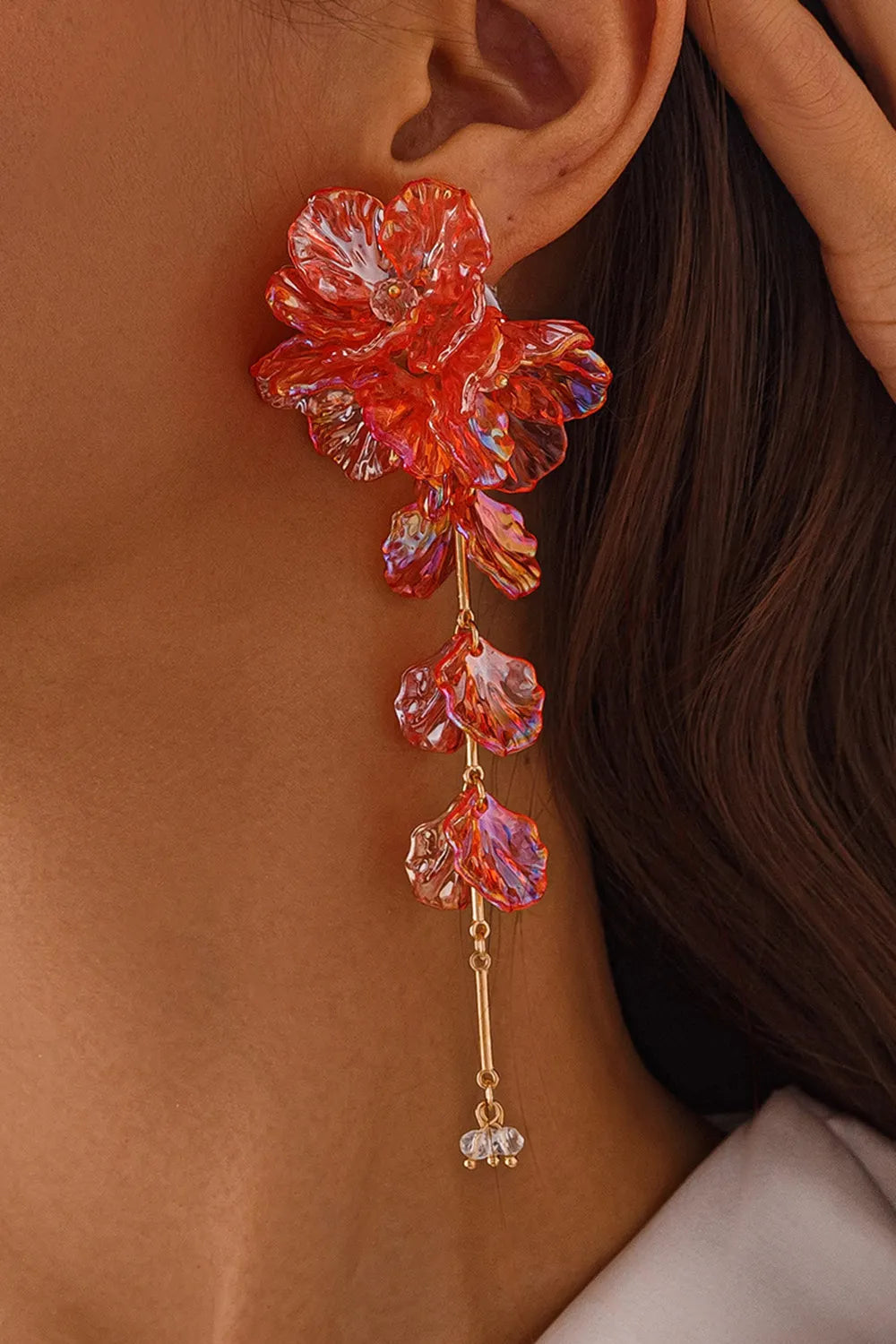 Elegant Beaded Plastic 3D Petal Flower Drop Earrings