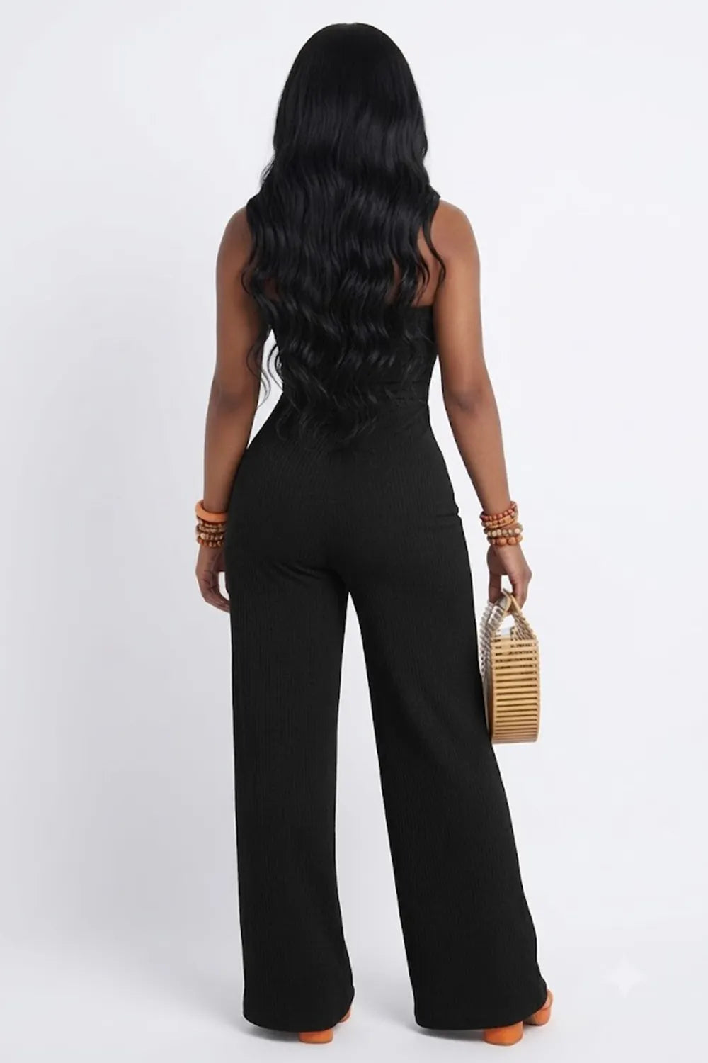 Strapless Bowknot Wrinkle Texture High Waist Wide Leg Vacation Jumpsuit-Green