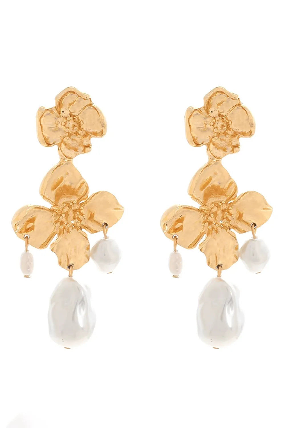 Vintage Irregular Petal Baroque Pearl Long Drop Earrings