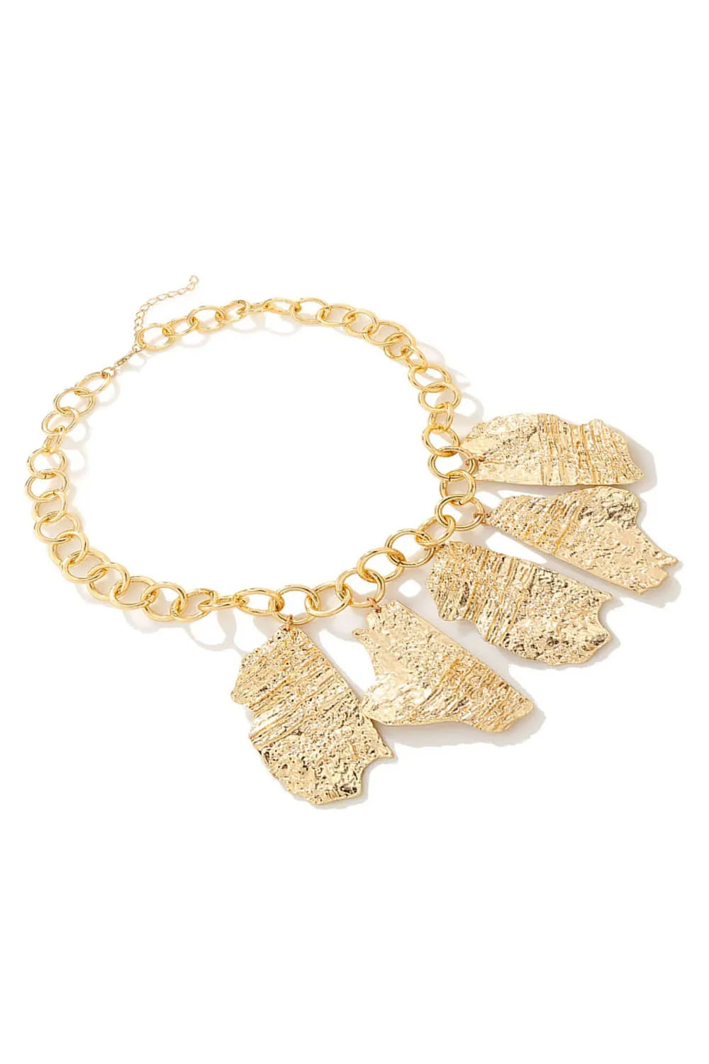 Vintage Textured Irregular Shaped Pendant Chunky Chain Necklace