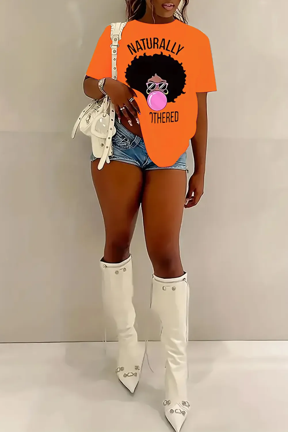 Letter Cartoon Print Round Neck Short Sleeve Casual T-shirt-White