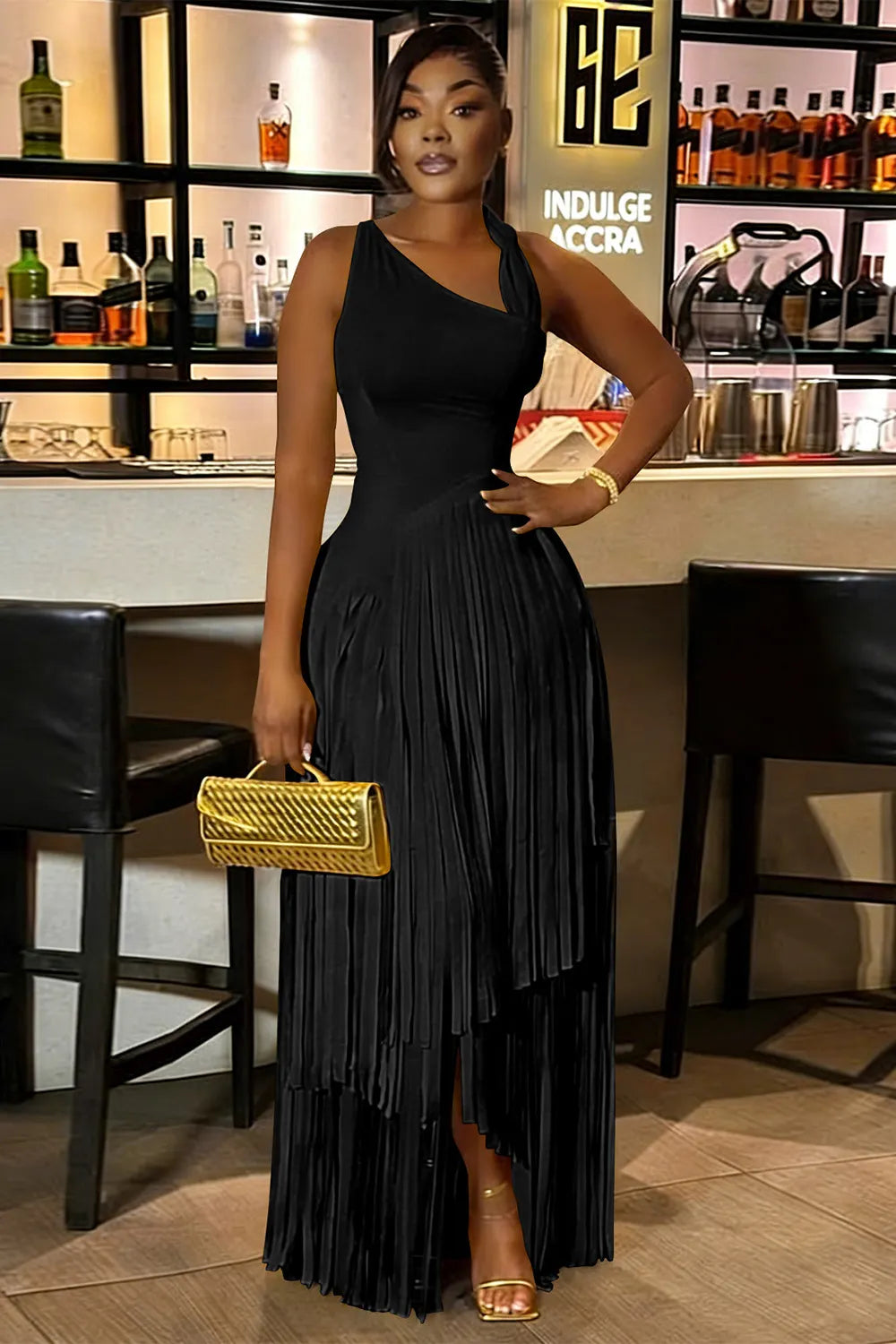Wide Straps Cinch Waist Fringe Solid Color Maxi Dresses-Yellow