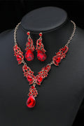 Water Droplet Shaped Rhinestone Earrings Necklace Jewelry Set