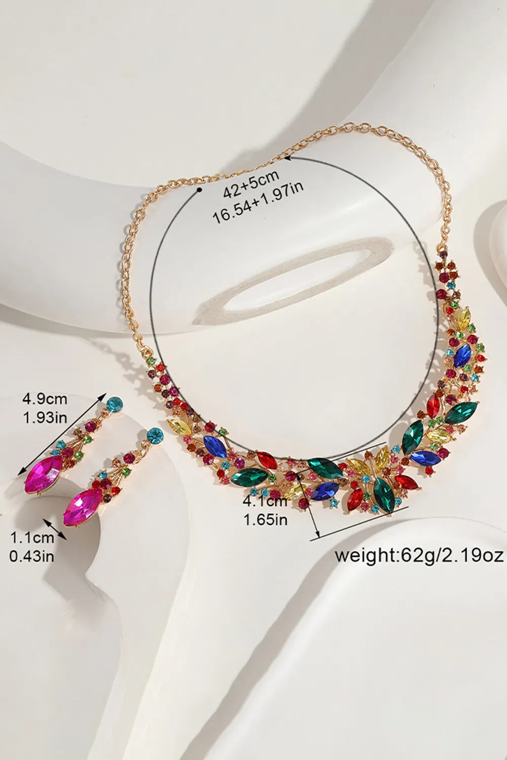 Fashion Geometric Crystal Rhinestone Necklace Earrings Prom Jewelry Set