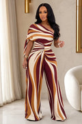 Colorblock Oblique Collar Cinch Waist Wide Leg Jumpsuit-Burgundy