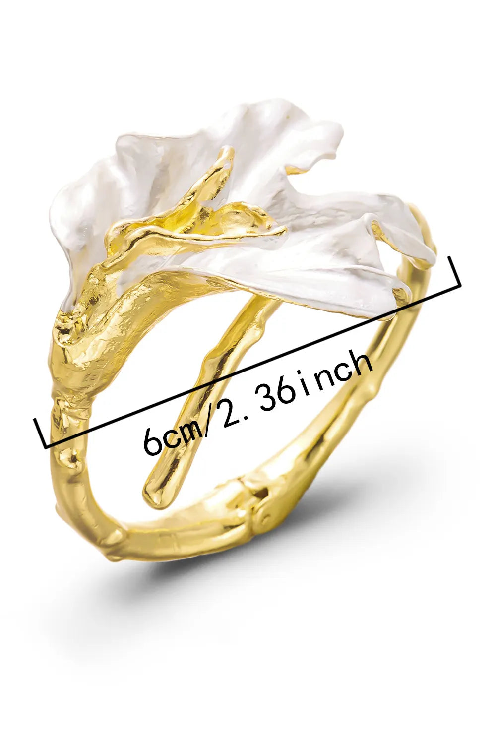 Elegant White Enamel Glaze 3D Tulip Open Wrist Cuff Bangle Bracelet