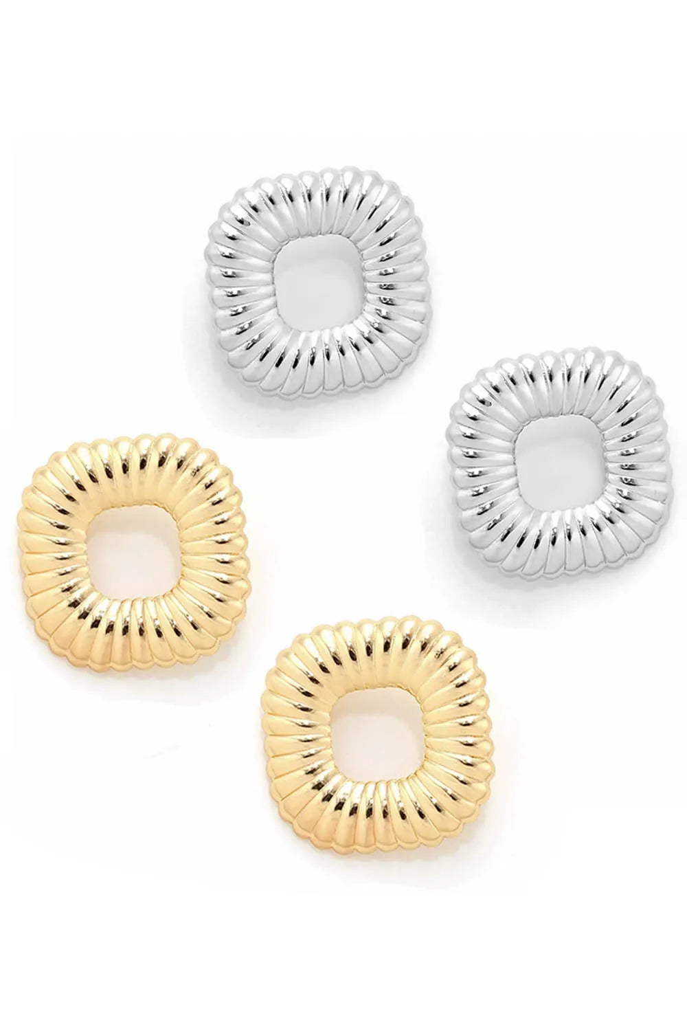 Minimalist Pleated Textured Square Frame Geometric Stud Earrings