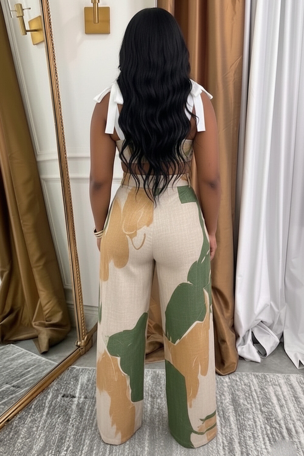 Wide Strap Crop Top Wide-Leg Pants Vacation 2pcs Set