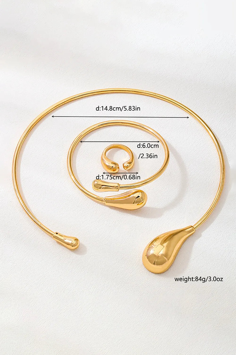 Drop Shaped Alloy Open Necklace Bracelet Ring Jewelry Set
