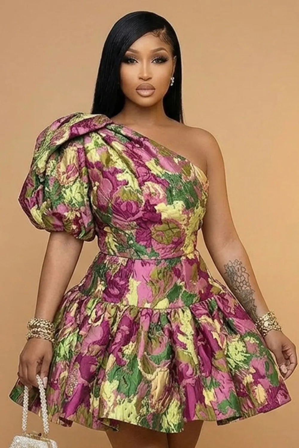 One Shoulder Ruched Cinch Waist A-Line Mini Dresses
