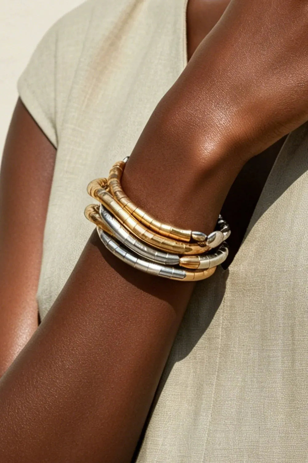 Two-Tone Stacked Irregular Beaded Geometric Bracelet