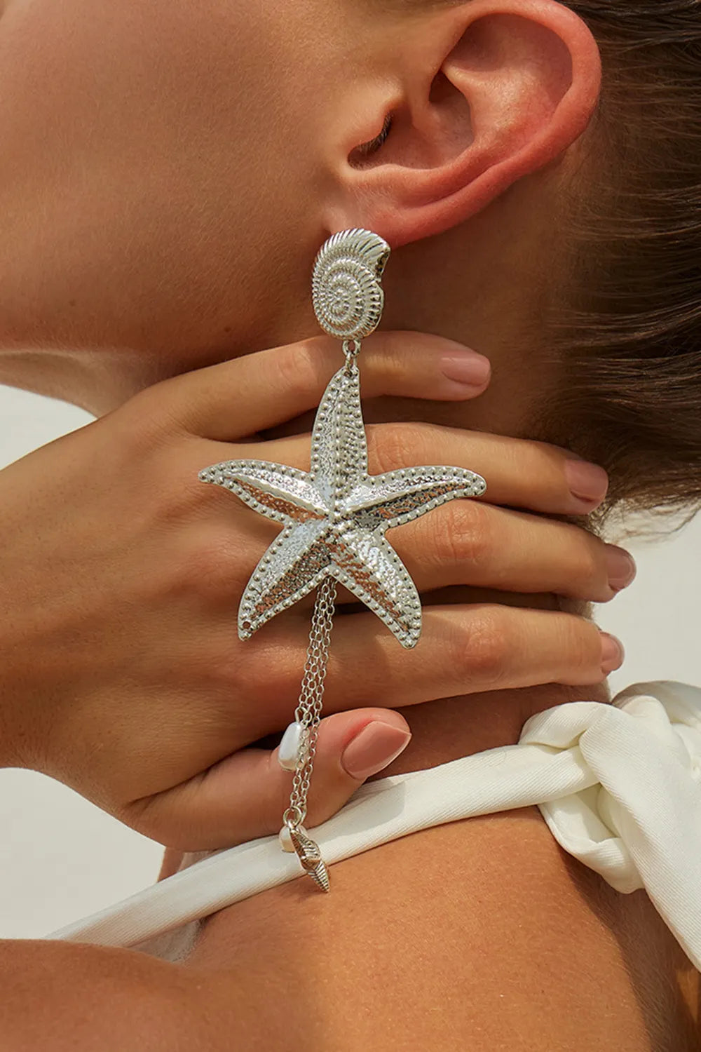 Vacation Boho Style Shell Tassel Metallic Starfish Shaped Dangle Earrings