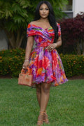 Off Shoulder Floral Print A-Line Vacation Mini Dresses