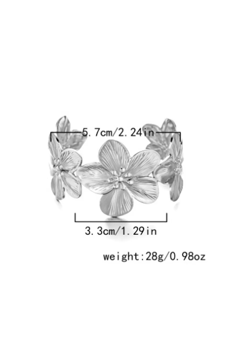 Textured Metal Flower Butterfly Open Cuff Bangle Bracelet
