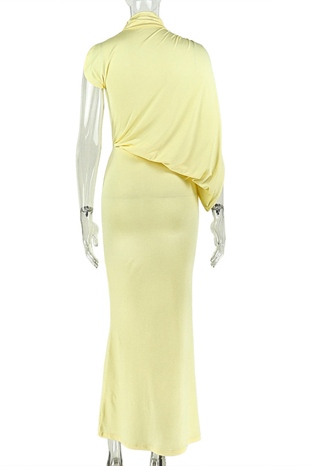 Mock Neck Cut Out Sleeveless Solid Color Slim Fit Gowns Maxi Dresses-Yellow