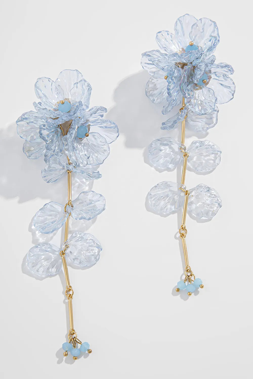 Elegant Beaded Plastic 3D Petal Flower Drop Earrings