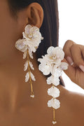 Elegant Beaded Plastic 3D Petal Flower Drop Earrings