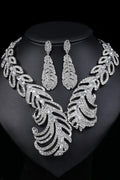 Rhinestones Asymmetric Feather Shaped Drop Earrings Necklace Jewelry Set