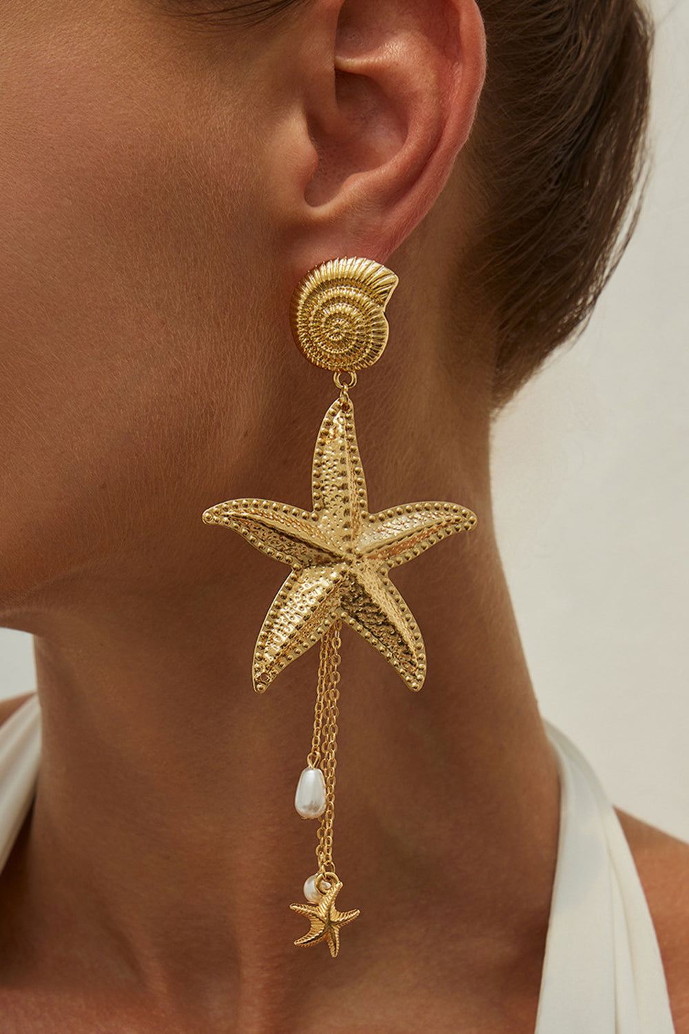 Vacation Boho Style Shell Tassel Metallic Starfish Shaped Dangle Earrings