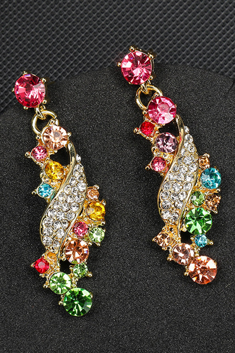 Vintage Inlaid Rhinestones Necklace Dangle Earrings Jewelry Set