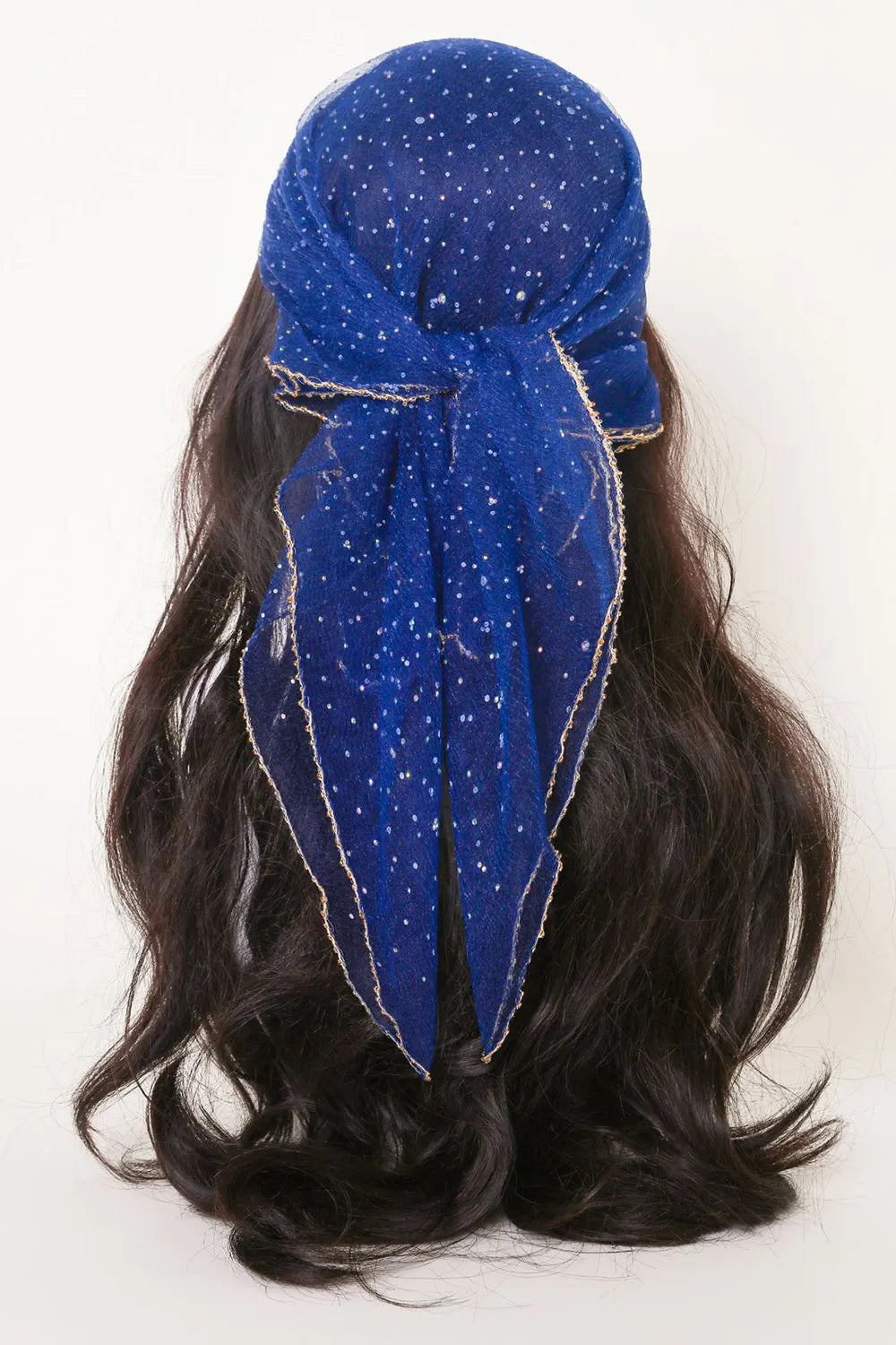 Sparkly Hot Drillings Contrast Binding Semi-Sheer Square Head Scarf