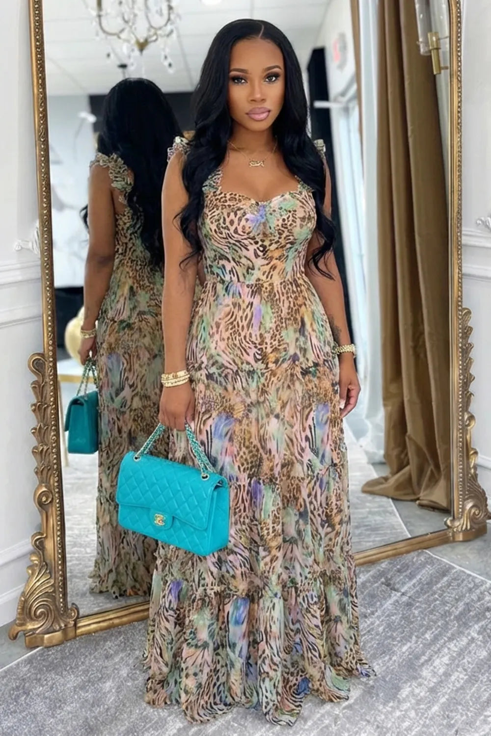 Wide Straps Cinch Waist A-Line Vacation Maxi Dresses