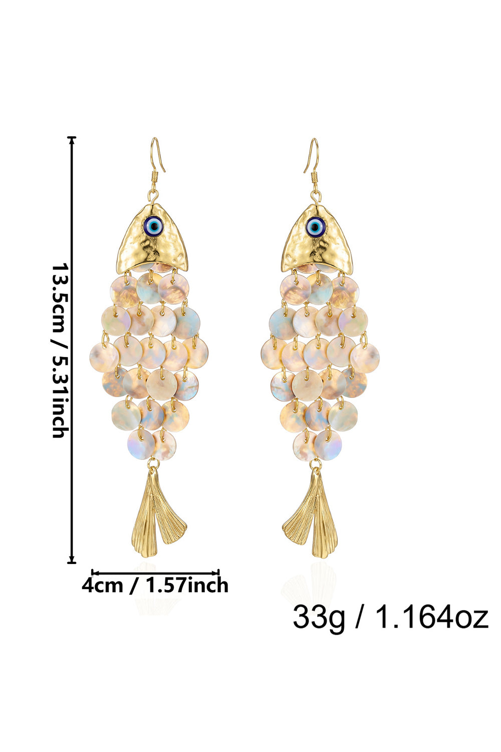 Boho Beach Layered Sequin Fish Tail Charm Long Dangle Earrings