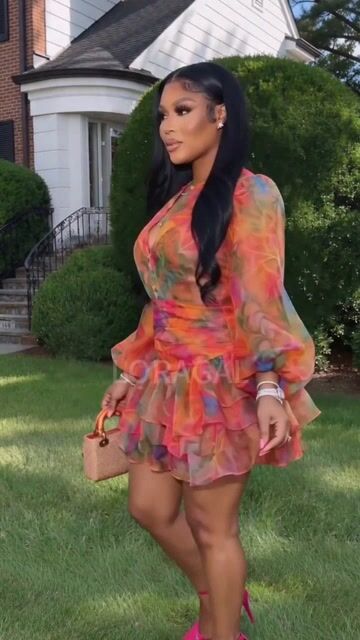 Round Neck Long Sleeve Ruffle Mesh Casual Mini Dresses