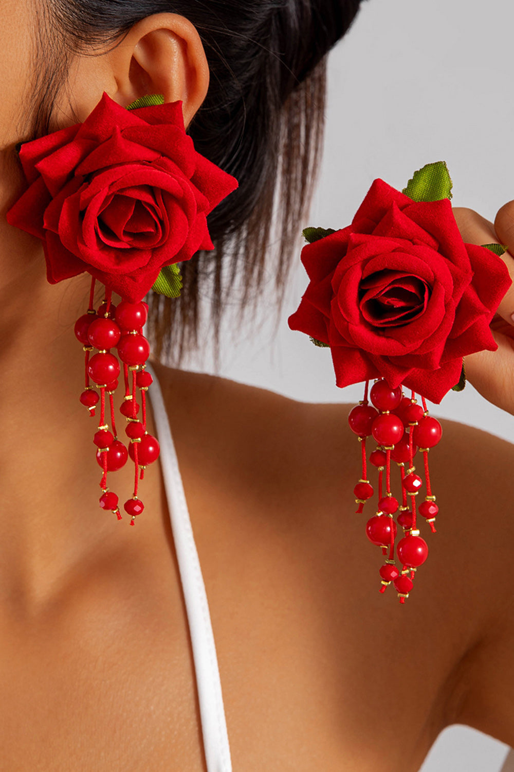 Bohemian Style 3D Floral Beaded Tassel Dangle Earrings