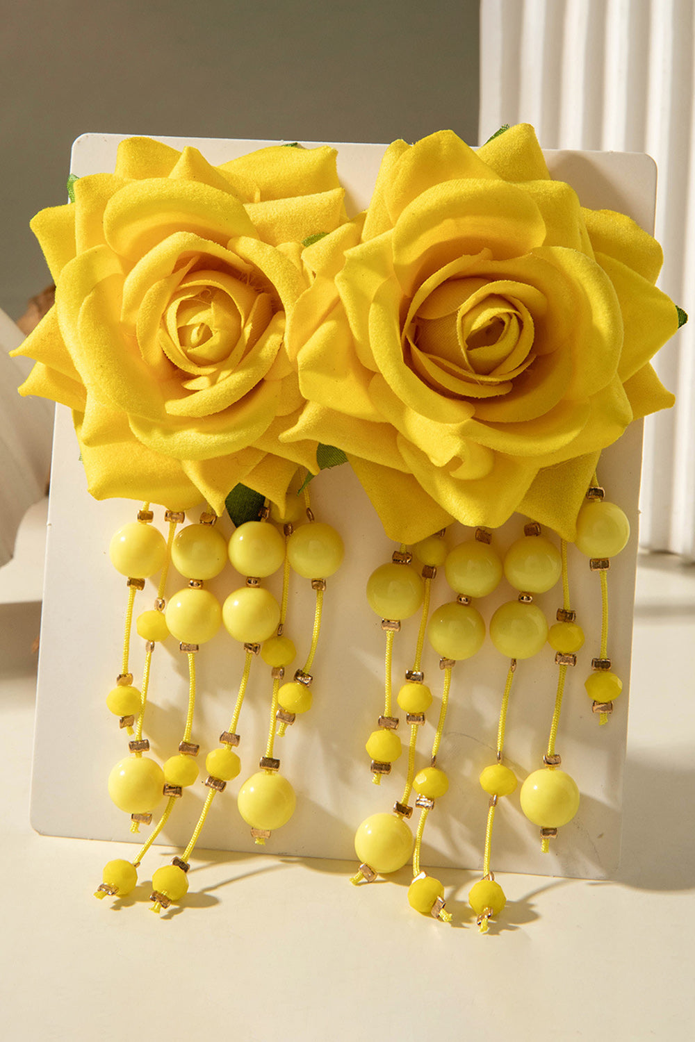 Bohemian Style 3D Floral Beaded Tassel Dangle Earrings