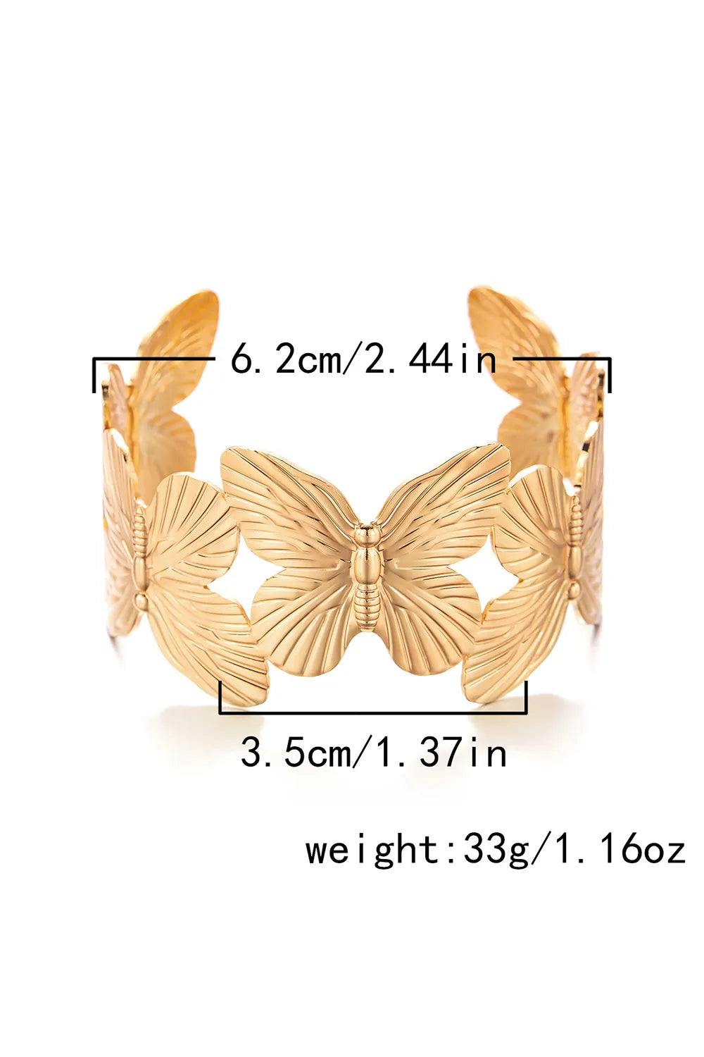 Textured Metal Flower Butterfly Open Cuff Bangle Bracelet
