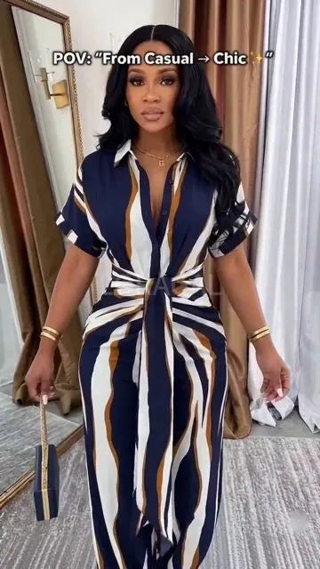 Collar Short Sleeve Wide Leg Casual Jumpsuit