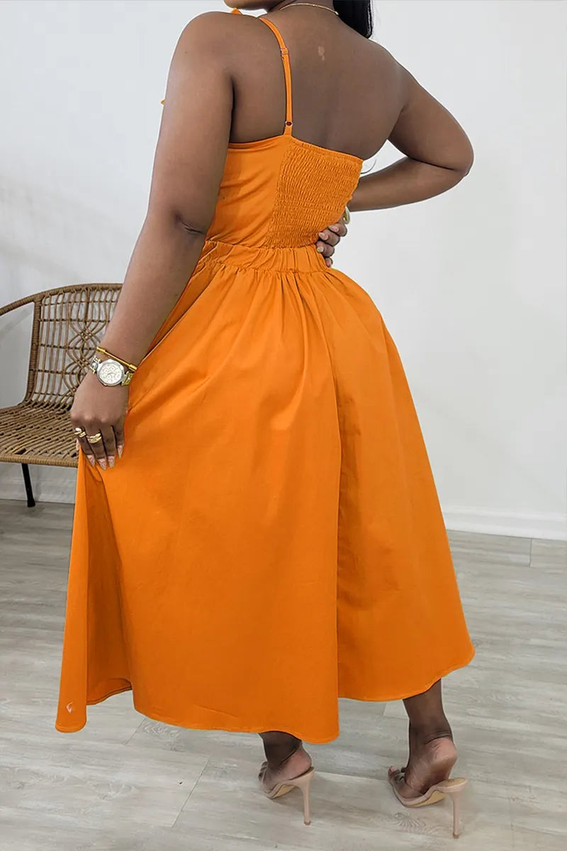 Irregular Design Ruched Cutout Sleeveless Midi Dresses-Green