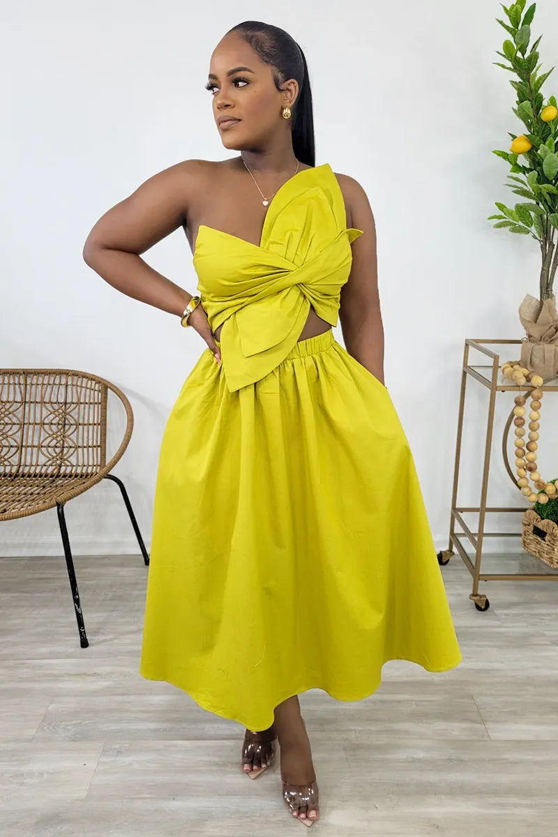 Irregular Design Ruched Cutout Sleeveless Midi Dresses-Green