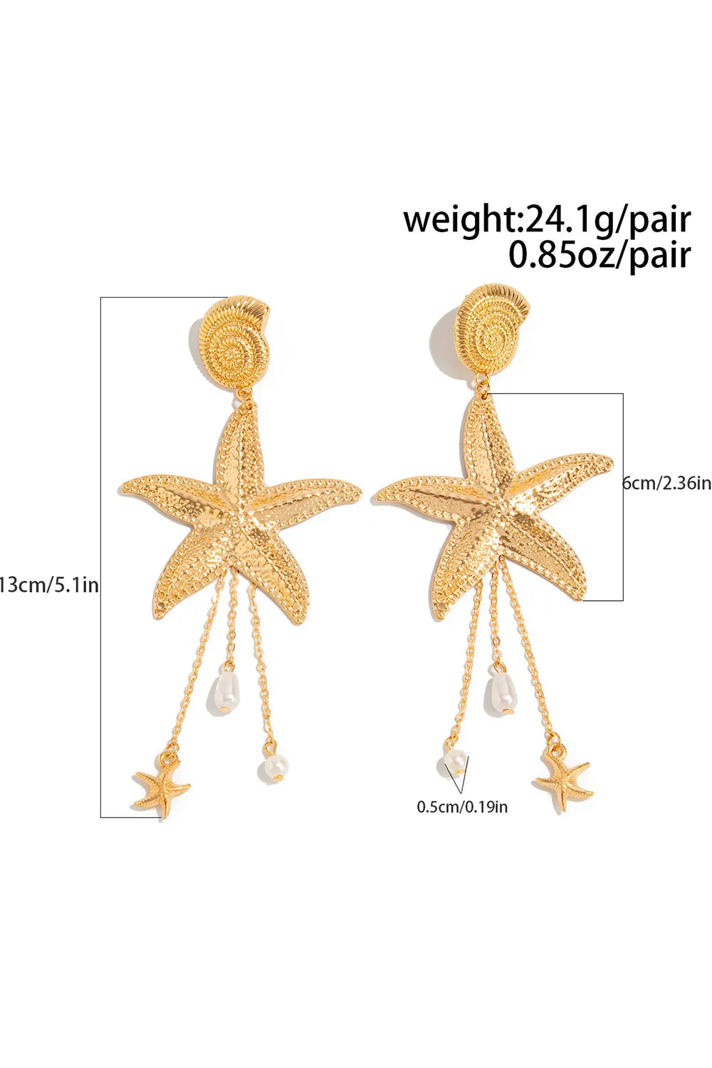 Vacation Boho Style Shell Tassel Metallic Starfish Shaped Dangle Earrings