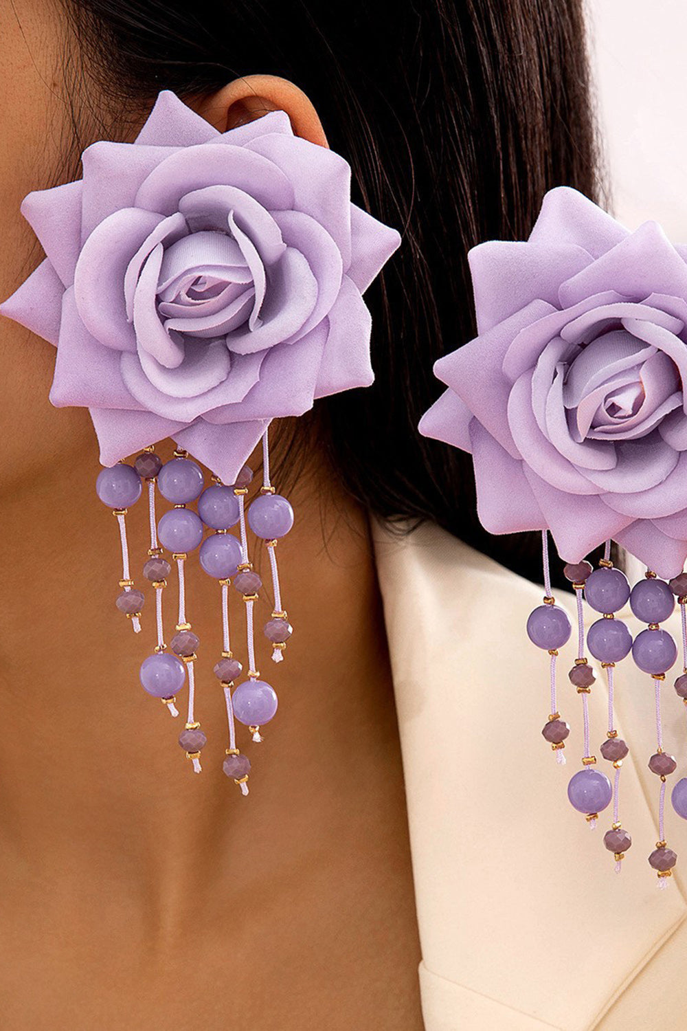 Bohemian Style 3D Floral Beaded Tassel Dangle Earrings