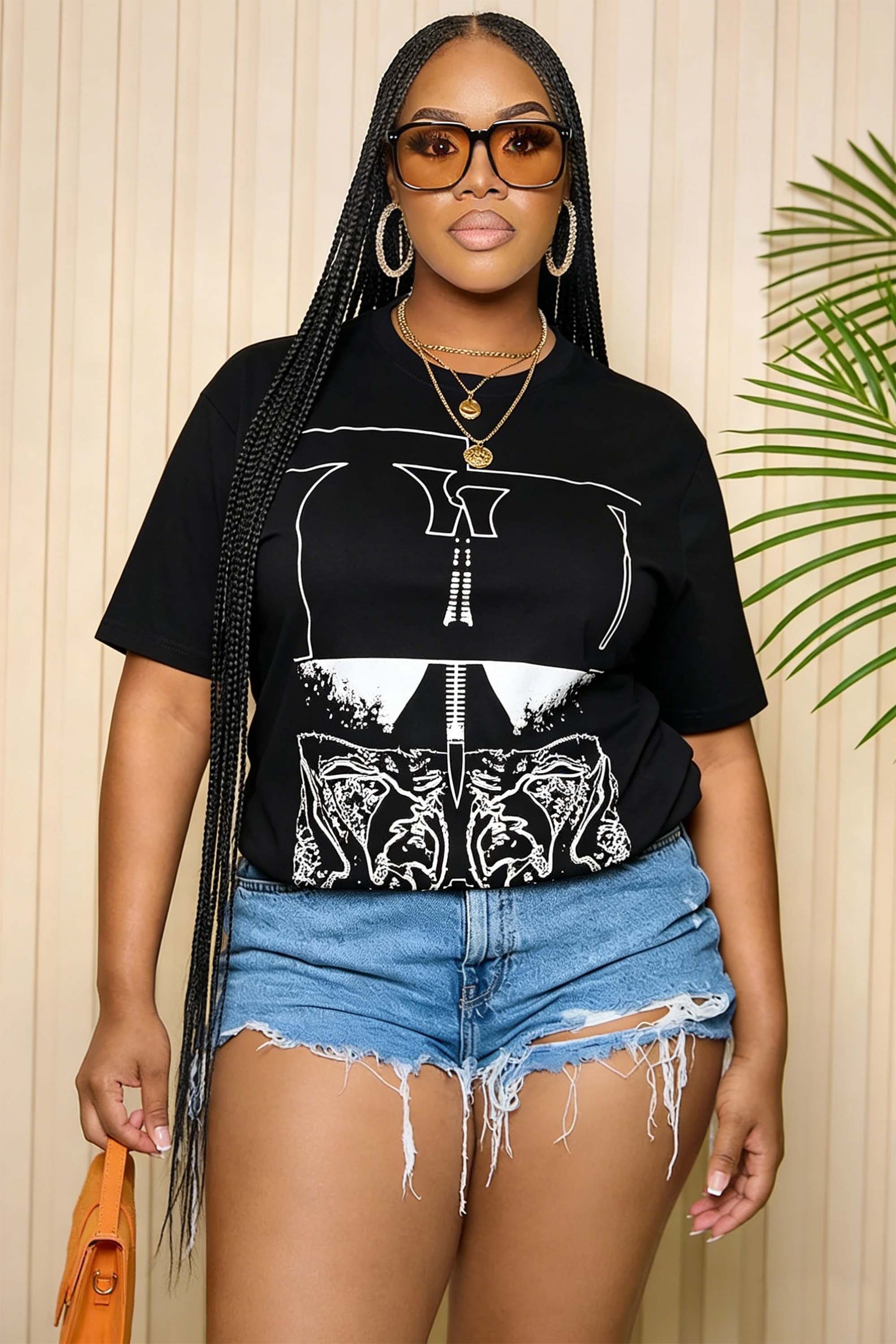 Abstract Lines Print Short Sleeve Crew Neck Casual T-Shirt-Black