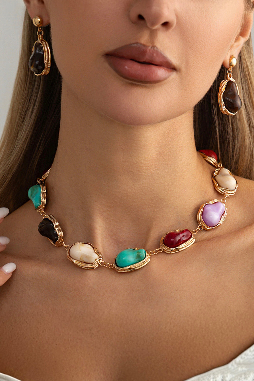 Retro Multicolor Irregular Shaped Resin Earrings Necklace