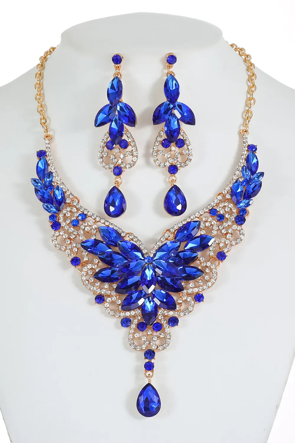 Formal Water Droplet Shaped Pendant Crystal Necklace Earrings Jewelry Set