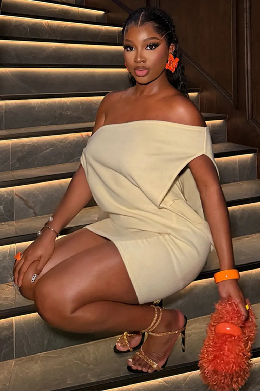 Off Shoulder Sleeveless Solid Color Slim Fit Party Mini Dresses-Yellow