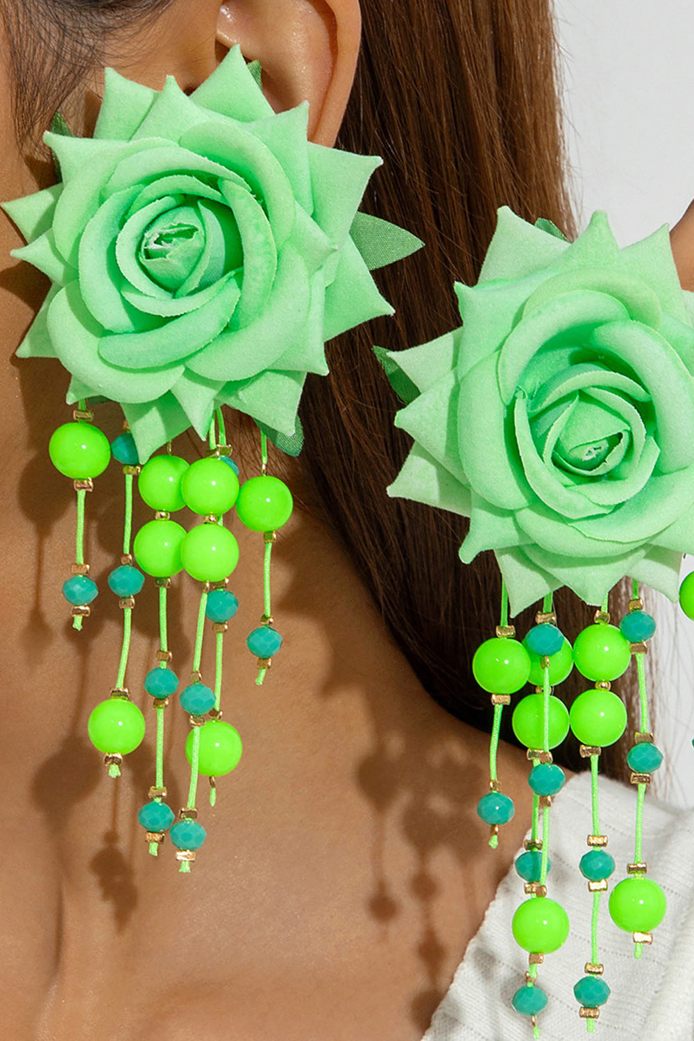 Bohemian Style 3D Floral Beaded Tassel Dangle Earrings