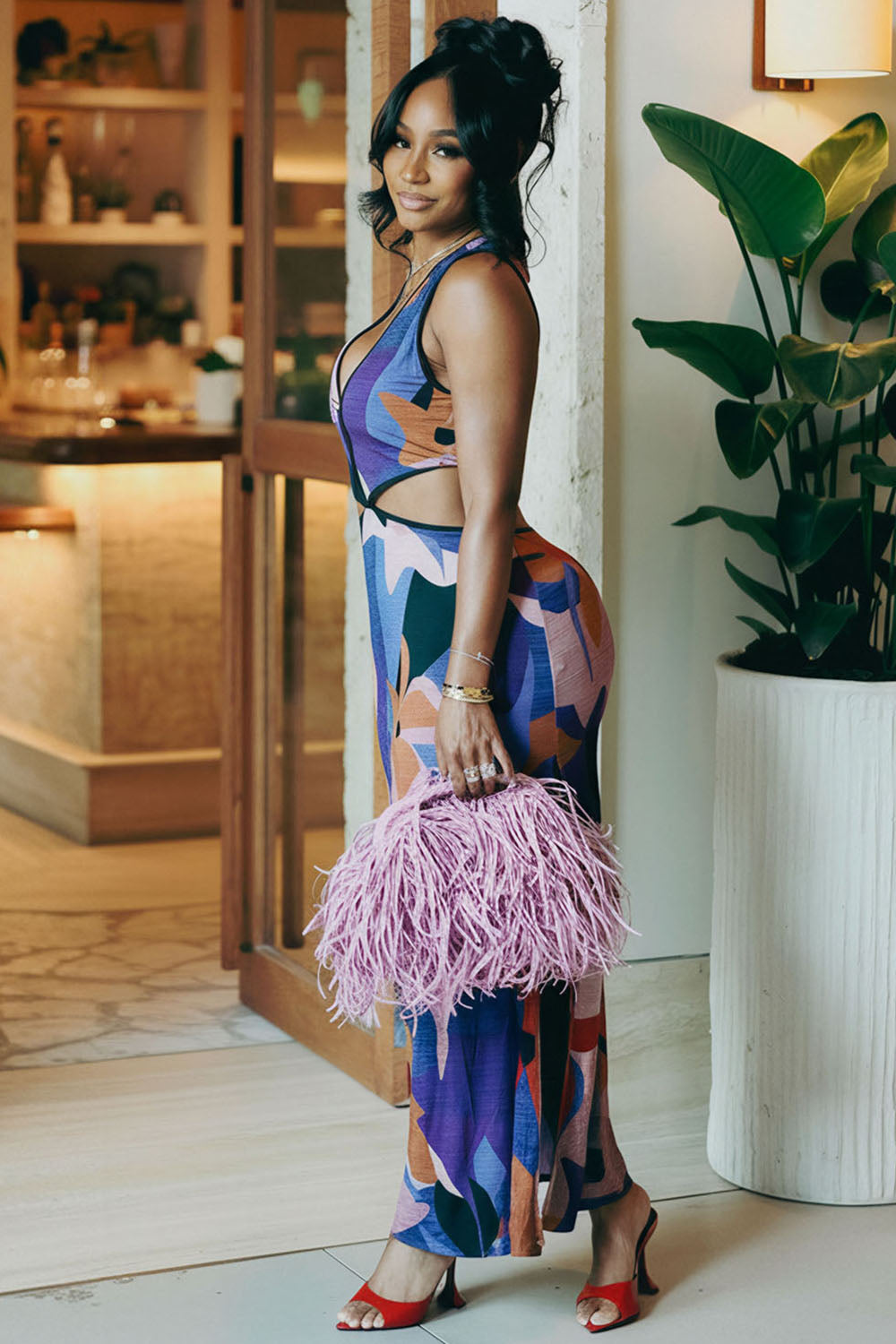 All Over Print Cut Out Slim Fit Vacation Maxi Dresses