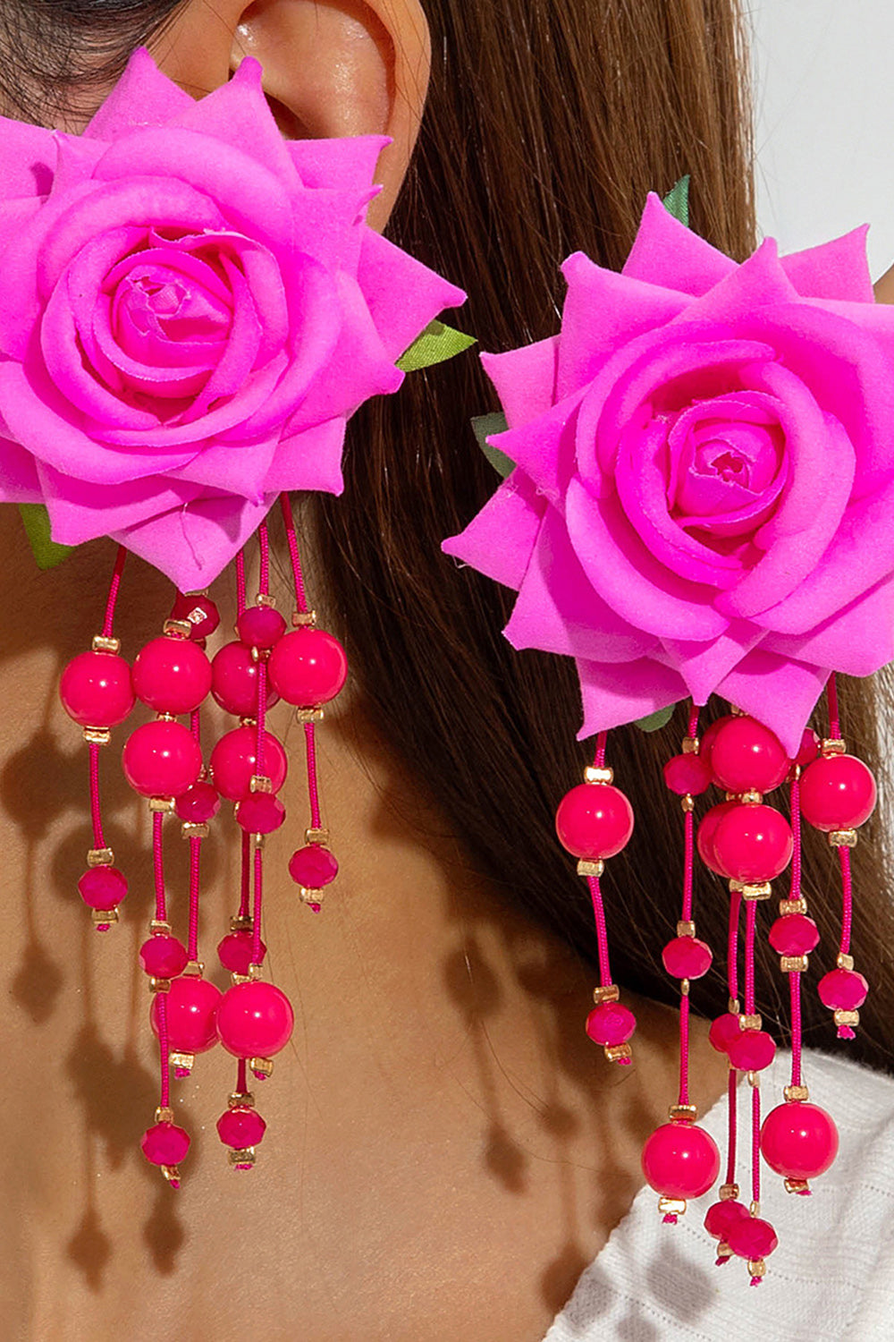Bohemian Style 3D Floral Beaded Tassel Dangle Earrings