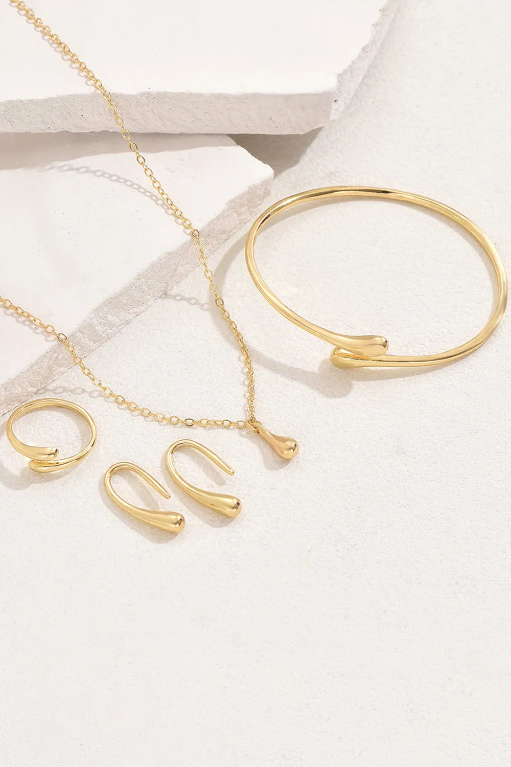 Water Droplet Shaped Earrings Necklace Adjustable Bracelet Ring Jewelry Set