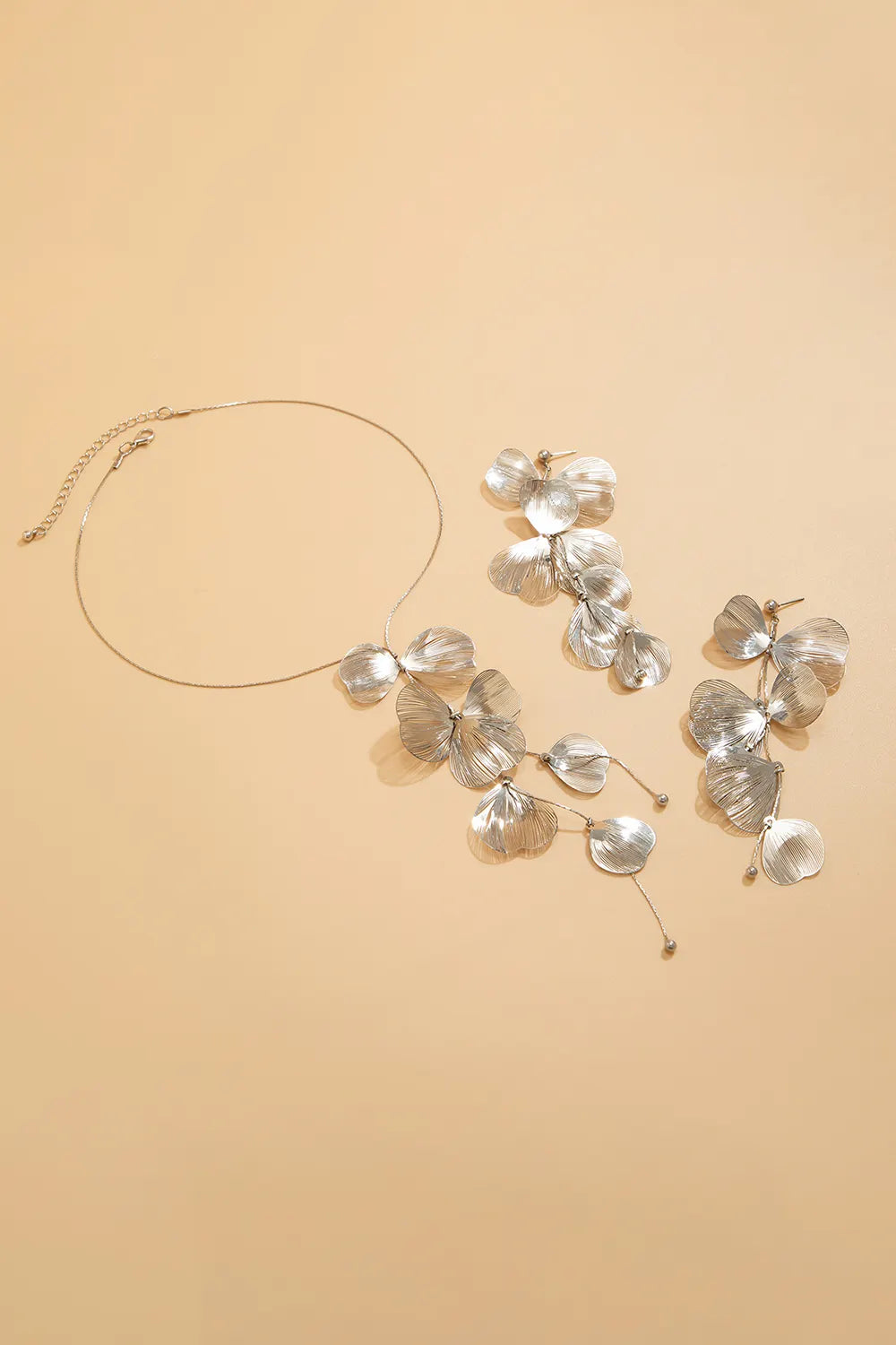 Hollow Out Ginkgo Leaf Tassel Necklace Dangle Earrings Two Piece Set