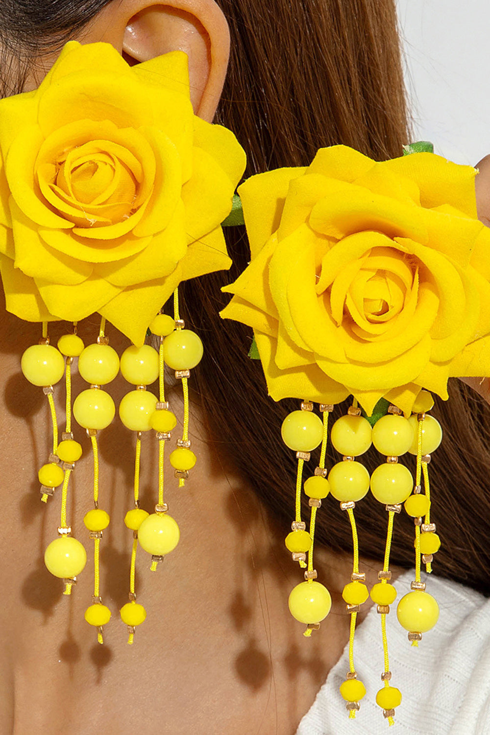 Bohemian Style 3D Floral Beaded Tassel Dangle Earrings