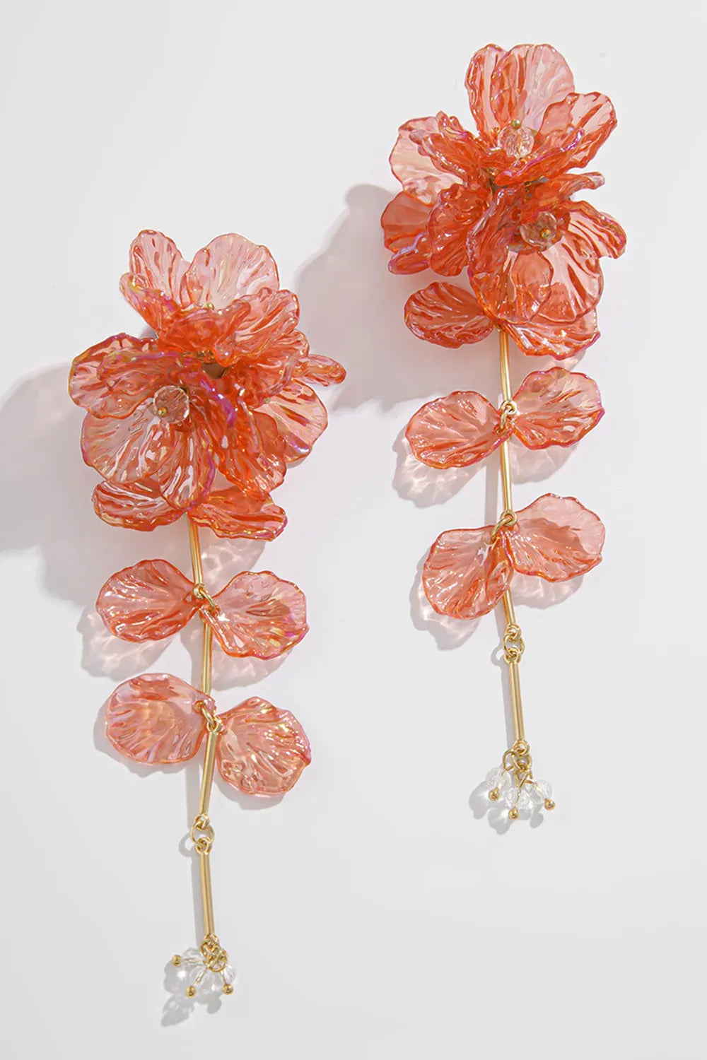 Elegant Beaded Plastic 3D Petal Flower Drop Earrings