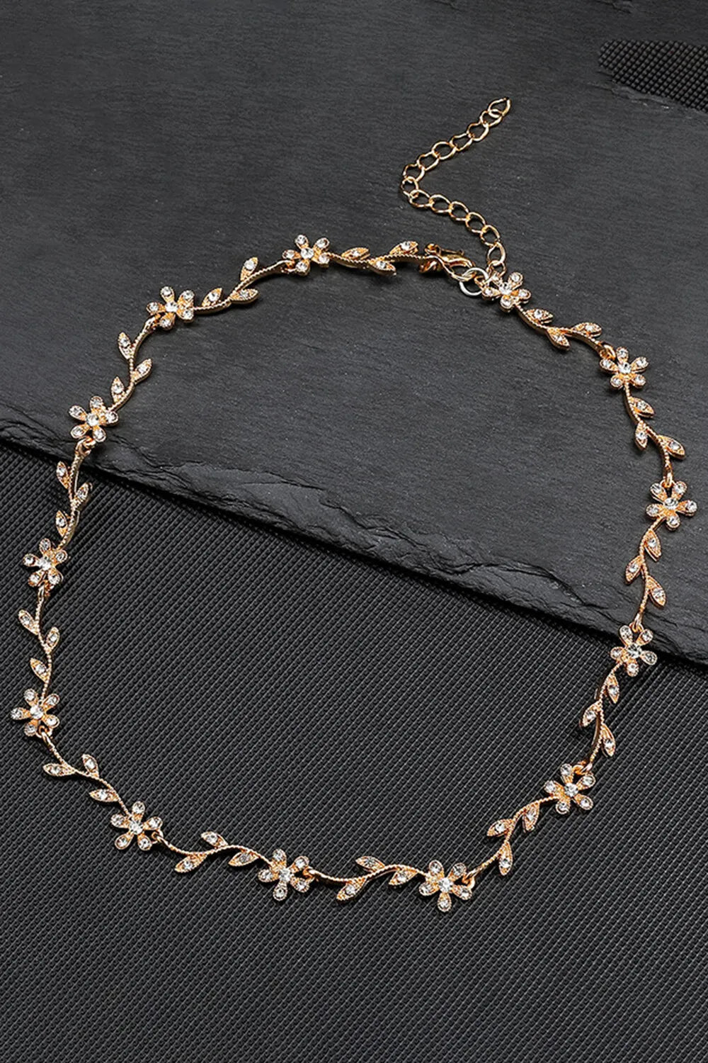 Fashion Inlaid Rhinestone Leaf Floral Necklace Earrings Bracelet 4pcs Set