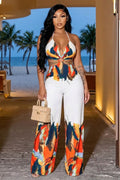 Halter Cut Out Tie Dye Wide Leg Vacation Jumpsuit